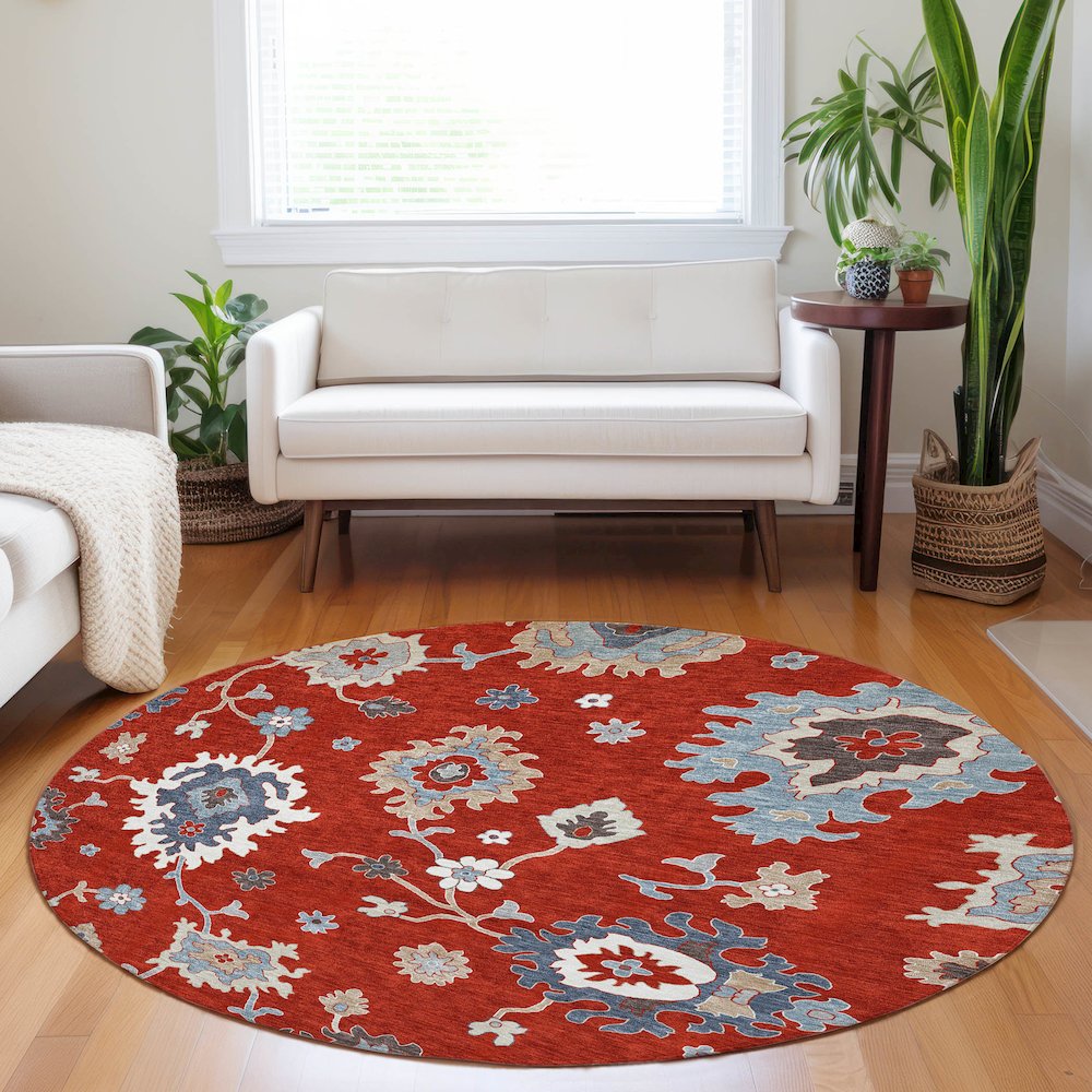 Premium Machine Washable Mayfield AMF753 Red 8' x 8' Round Rug. Picture 5
