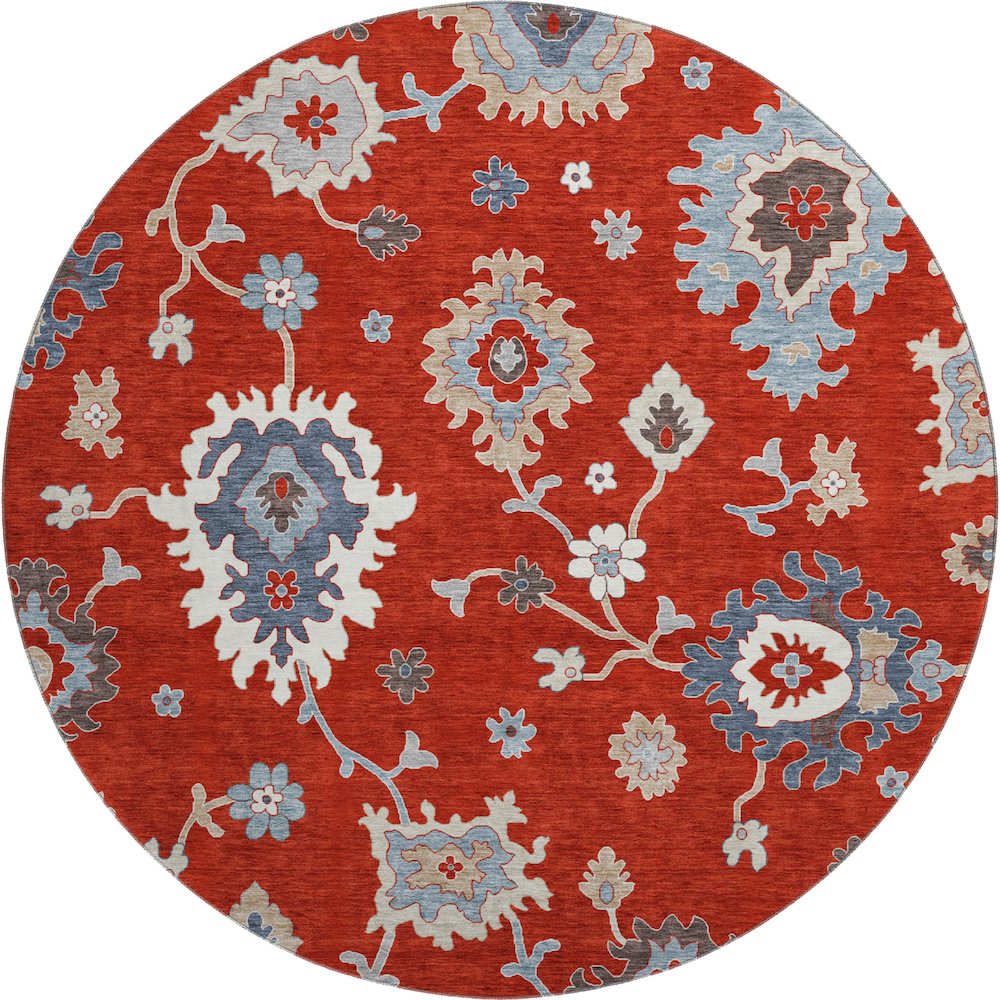 Premium Machine Washable Mayfield AMF753 Red 8' x 8' Round Rug. Picture 1