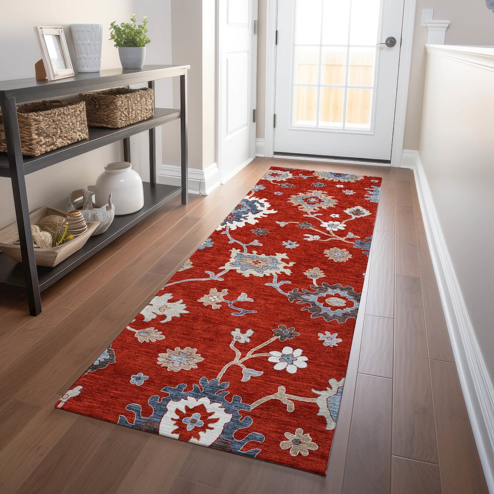 Premium Machine Washable Mayfield AMF753 Red 2'3" x 7'6" Runner Rug. Picture 5