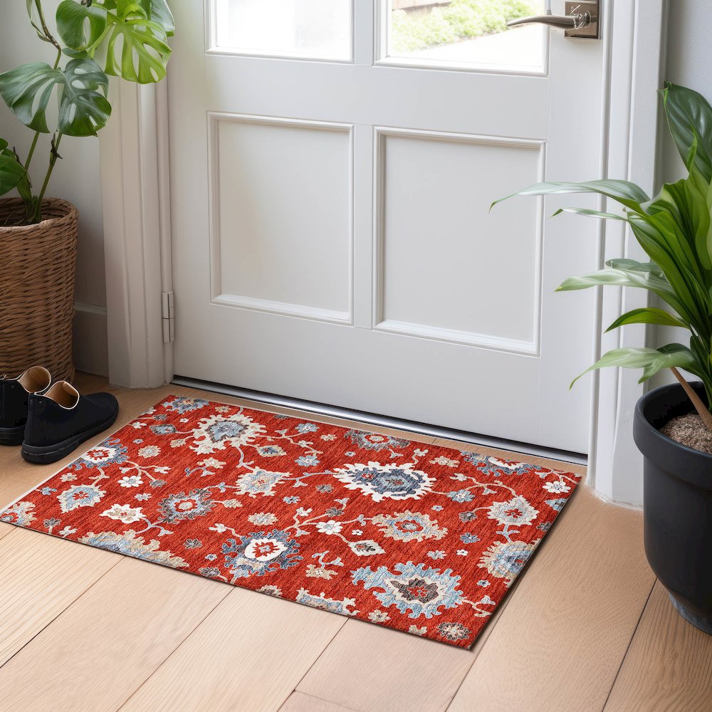 Premium Machine Washable Mayfield AMF753 Red 1'8" x 2'6" Rug. Picture 5