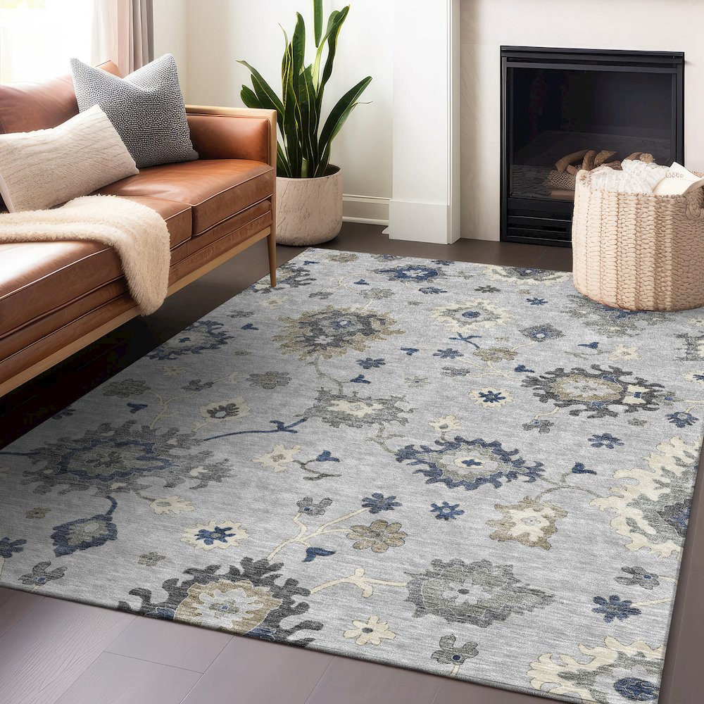 Premium Machine Washable Mayfield AMF753 Silver 2'6" x 3'10" Rug. Picture 6