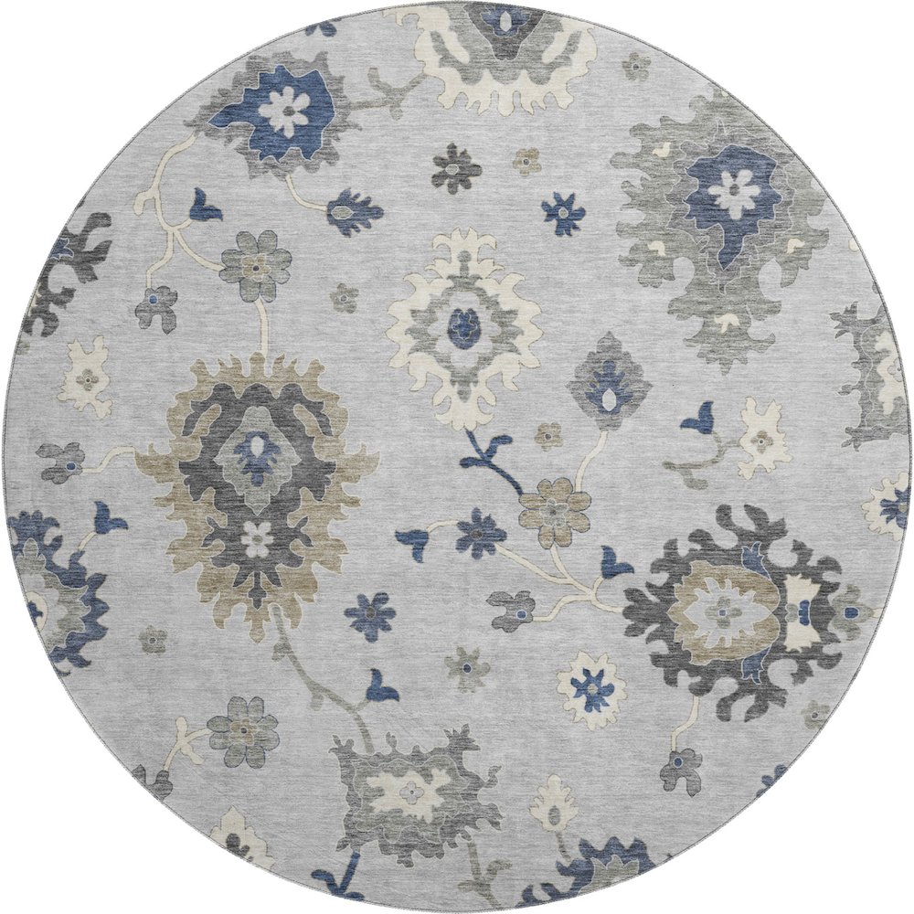 Premium Machine Washable Mayfield AMF753 Silver 8' x 8' Round Rug. Picture 1