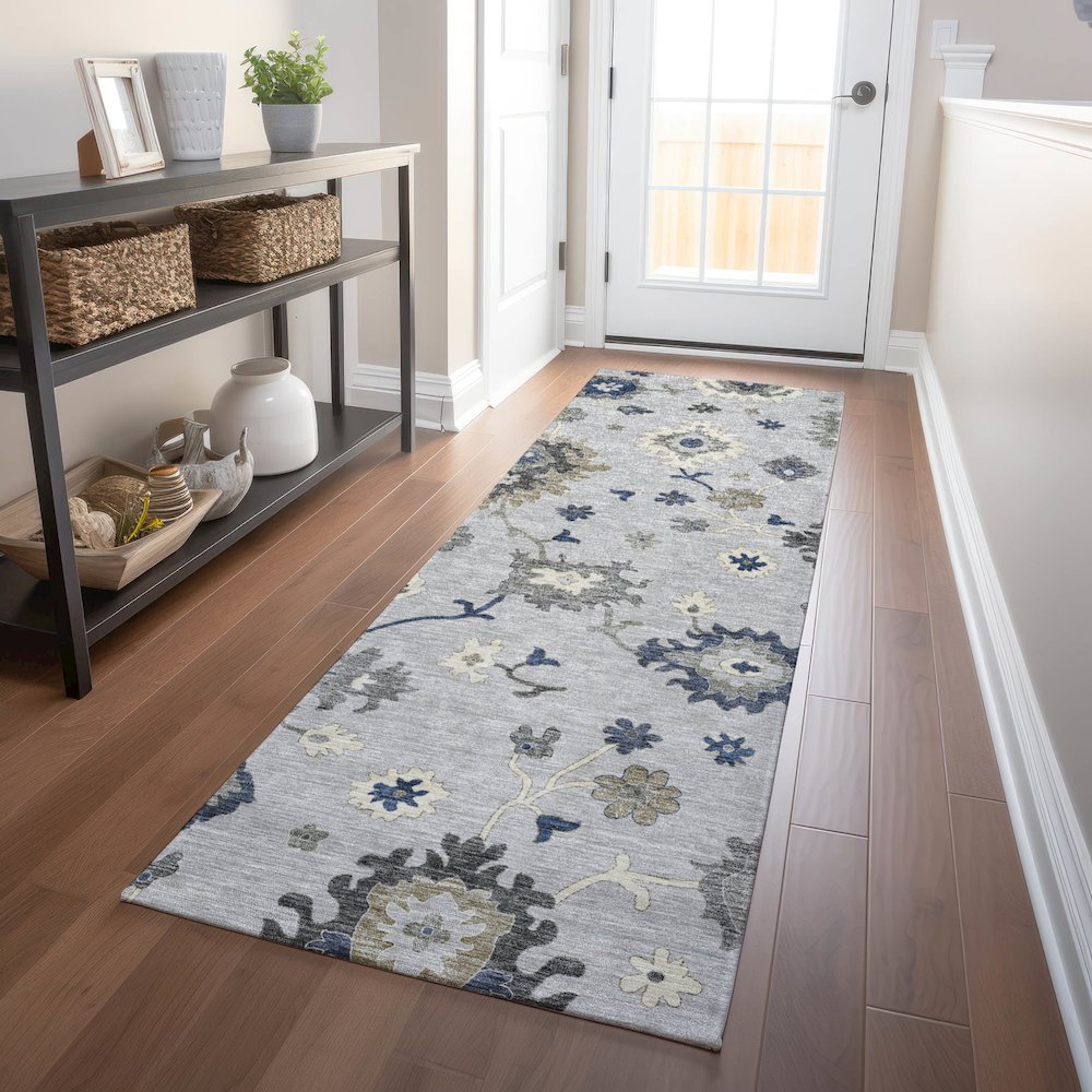Premium Machine Washable Mayfield AMF753 Silver 2'3" x 7'6" Runner Rug. Picture 5