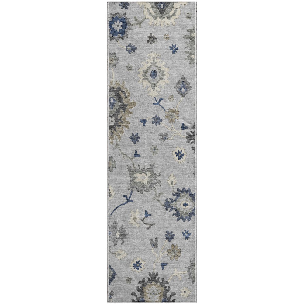Premium Machine Washable Mayfield AMF753 Silver 2'3" x 7'6" Runner Rug. Picture 1