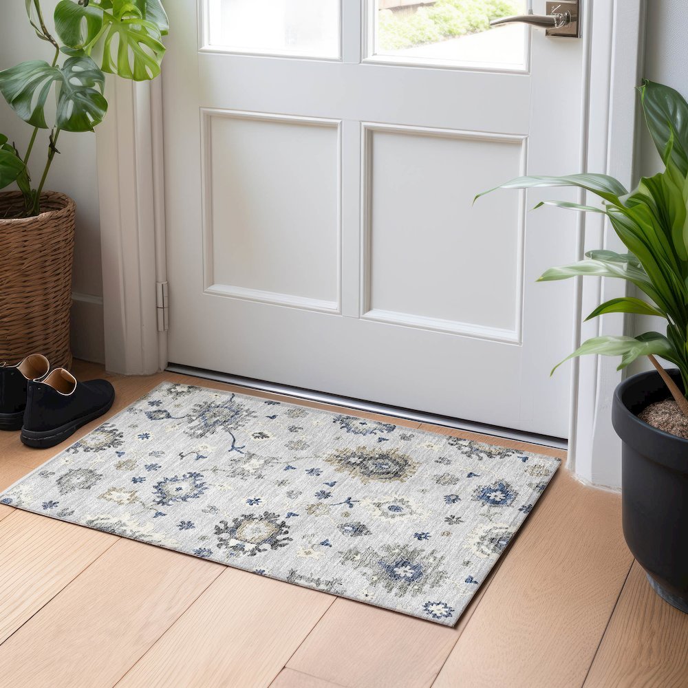 Premium Machine Washable Mayfield AMF753 Silver 1'8" x 2'6" Rug. Picture 5