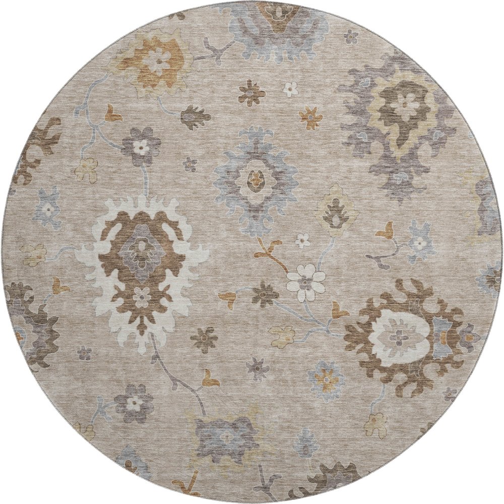 Premium Machine Washable Mayfield AMF753 Taupe 8' x 8' Round Rug. Picture 1
