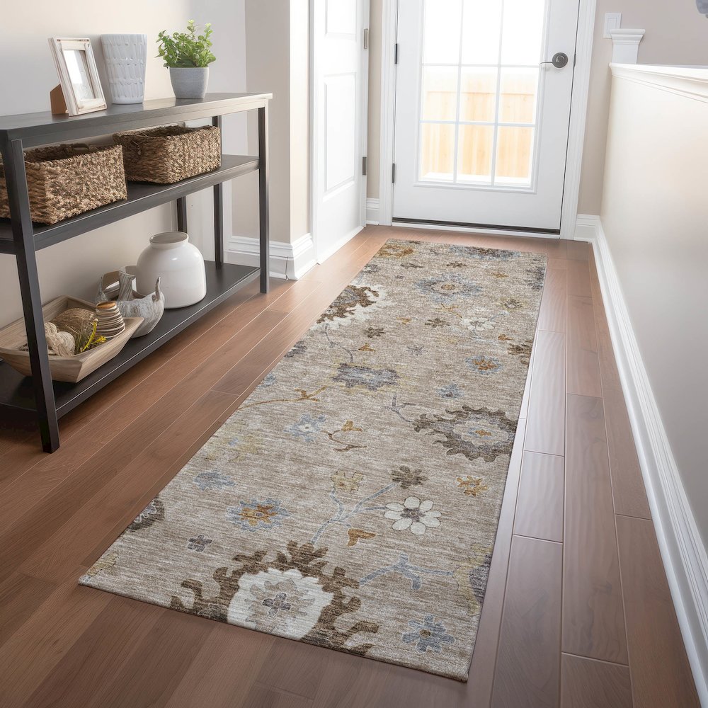 Premium Machine Washable Mayfield AMF753 Taupe 2'3" x 7'6" Runner Rug. Picture 5