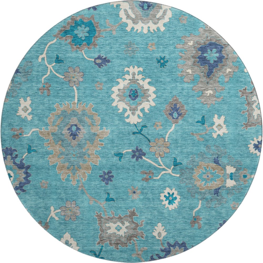 Premium Machine Washable Mayfield AMF753 Teal 8' x 8' Round Rug. Picture 1