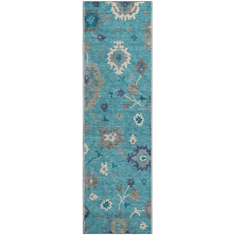 Premium Machine Washable Mayfield AMF753 Teal 2'3" x 7'6" Runner Rug. Picture 1