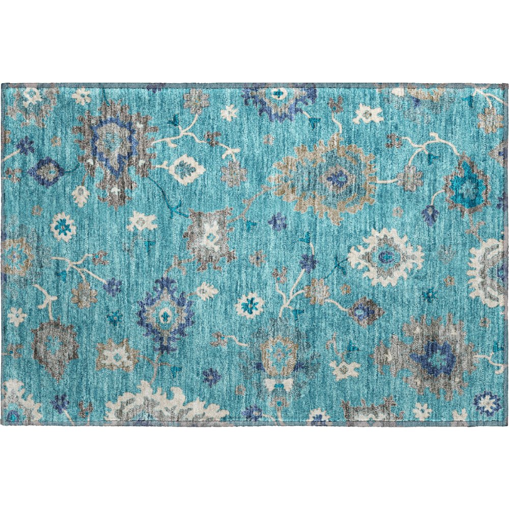 Premium Machine Washable Mayfield AMF753 Teal 1'8" x 2'6" Rug. Picture 1