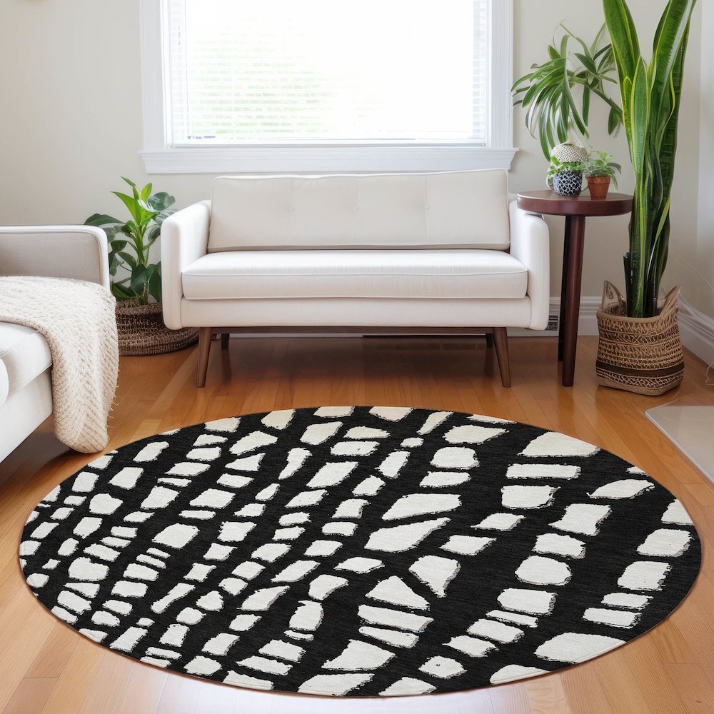 Premium Machine Washable Mayfield AMF754 Black 8' x 8' Round Rug. Picture 5