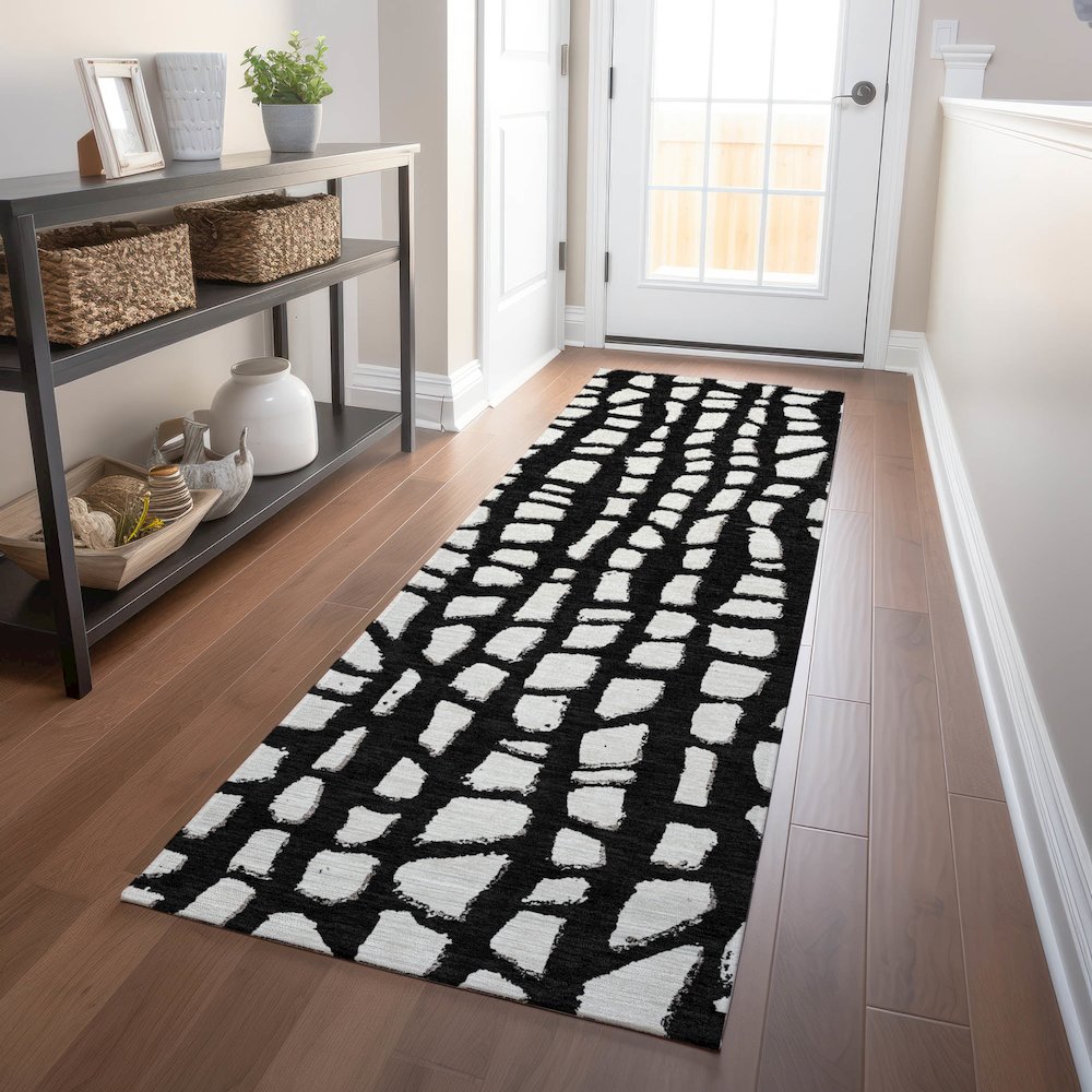 Premium Machine Washable Mayfield AMF754 Black 2'3" x 7'6" Runner Rug. Picture 5