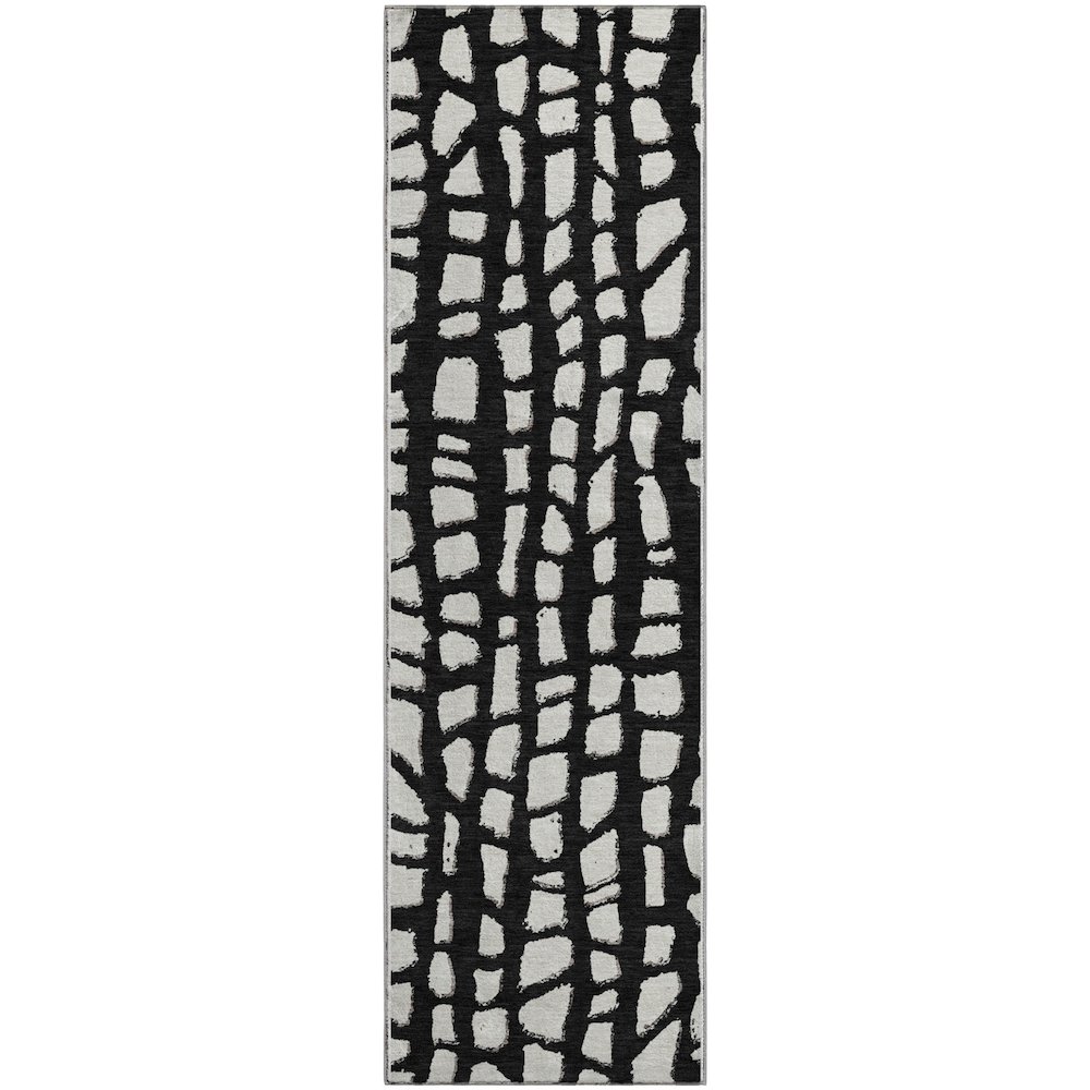 Premium Machine Washable Mayfield AMF754 Black 2'3" x 7'6" Runner Rug. Picture 1