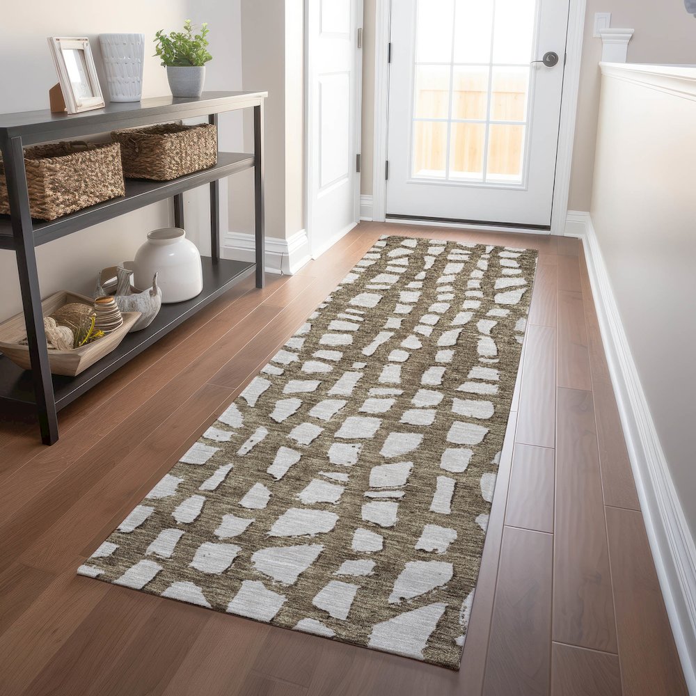 Premium Machine Washable Mayfield AMF754 Brown 2'3" x 7'6" Runner Rug. Picture 5