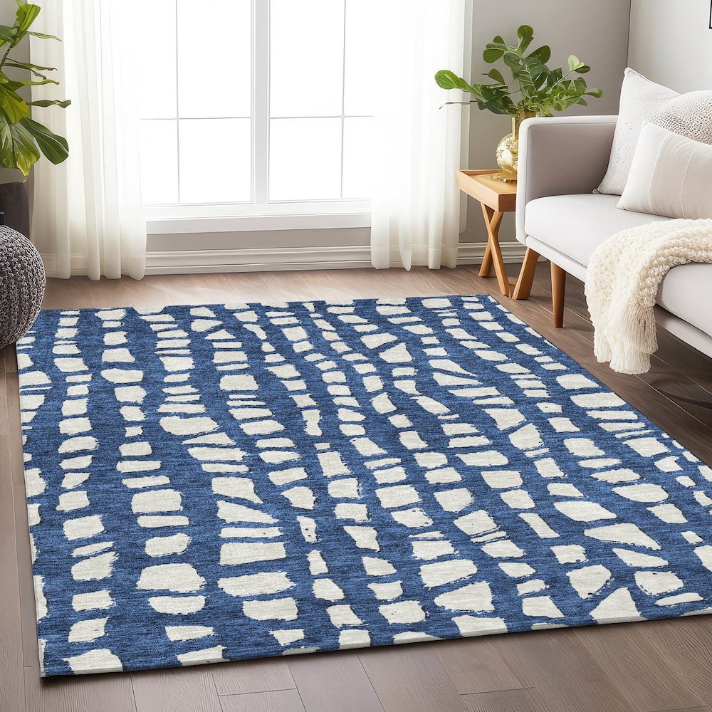 Premium Machine Washable Mayfield AMF754 Navy 2'6" x 3'10" Rug. Picture 5