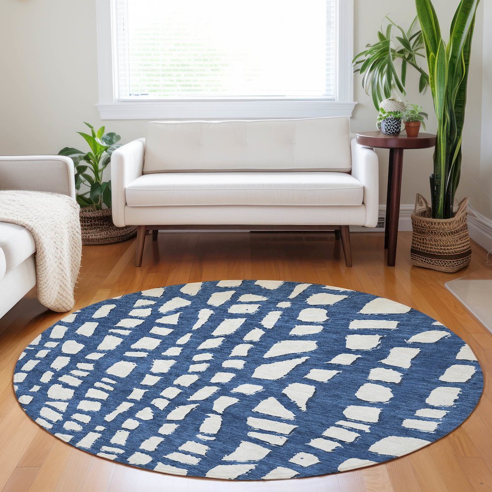 Premium Machine Washable Mayfield AMF754 Navy 8' x 8' Round Rug. Picture 5
