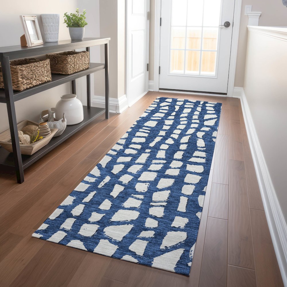 Premium Machine Washable Mayfield AMF754 Navy 2'3" x 7'6" Runner Rug. Picture 5
