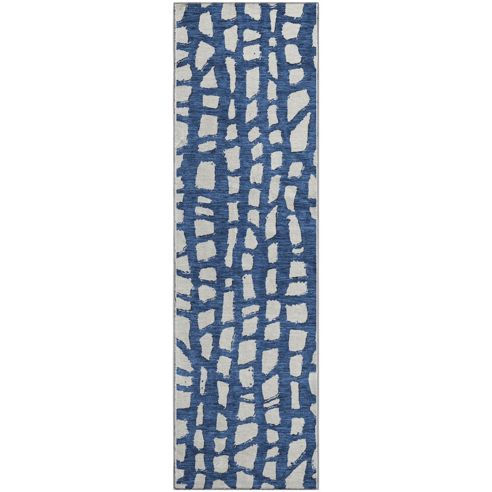 Premium Machine Washable Mayfield AMF754 Navy 2'3" x 7'6" Runner Rug. Picture 1