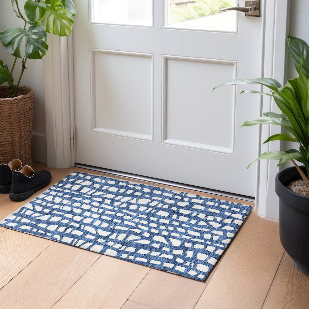 Premium Machine Washable Mayfield AMF754 Navy 1'8" x 2'6" Rug. Picture 5