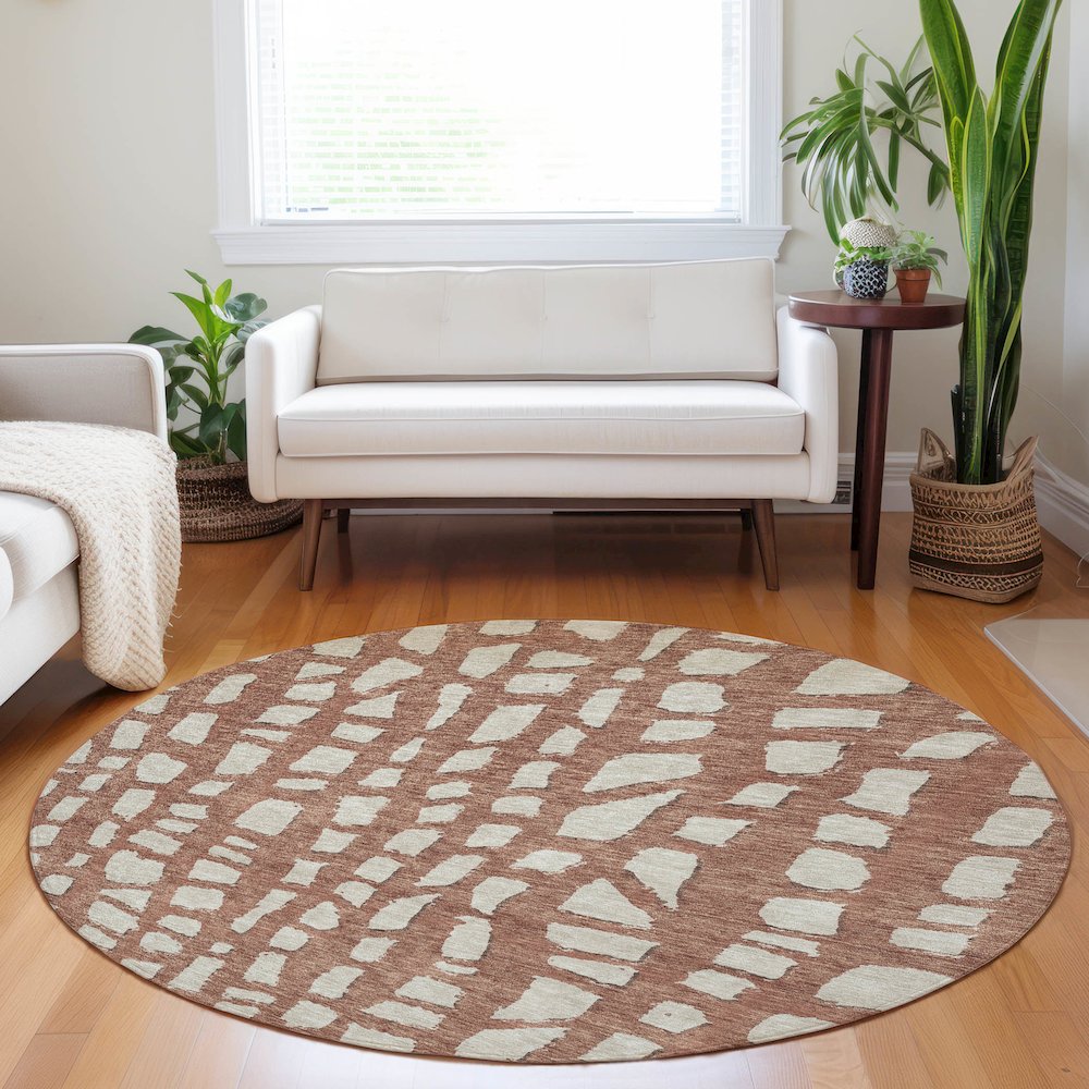 Premium Machine Washable Mayfield AMF754 Paprika 8' x 8' Round Rug. Picture 5