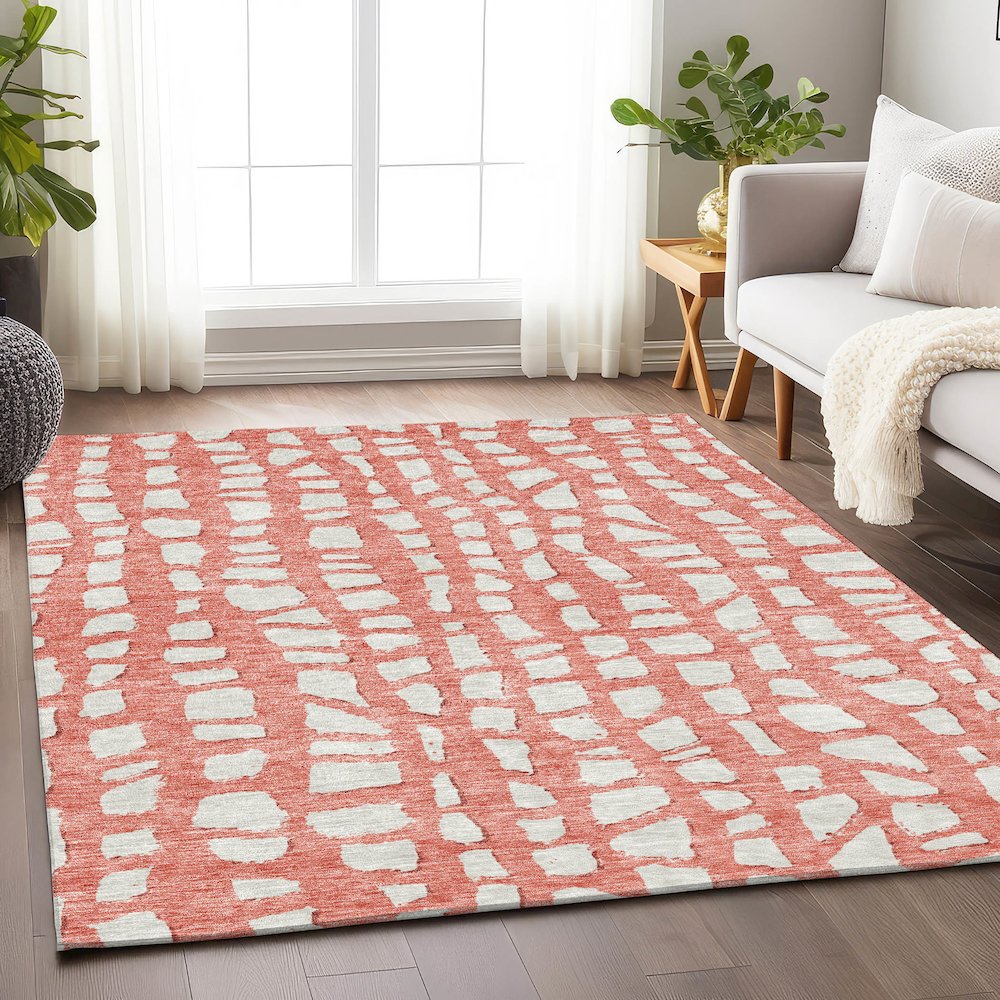 Premium Machine Washable Mayfield AMF754 Salmon 2'6" x 3'10" Rug. Picture 5