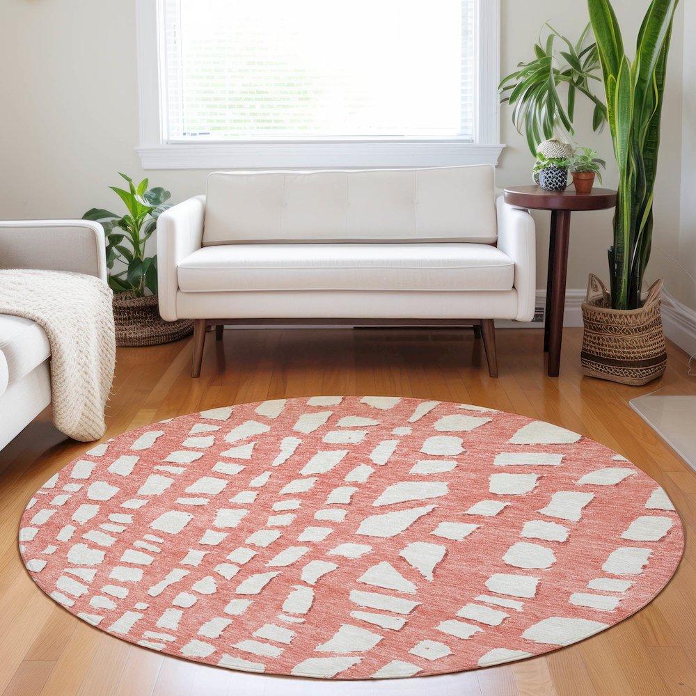 Premium Machine Washable Mayfield AMF754 Salmon 8' x 8' Round Rug. Picture 5