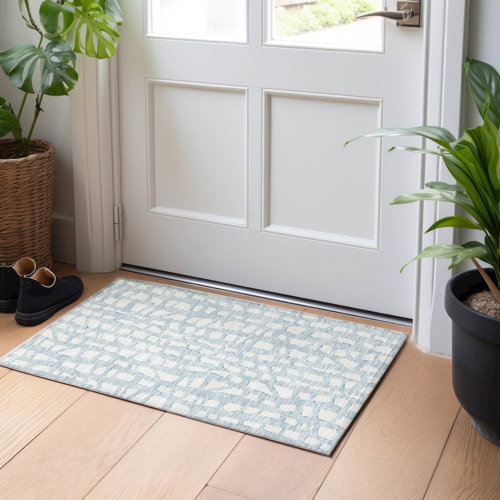 Premium Machine Washable Mayfield AMF754 Sky 1'8" x 2'6" Rug. Picture 5