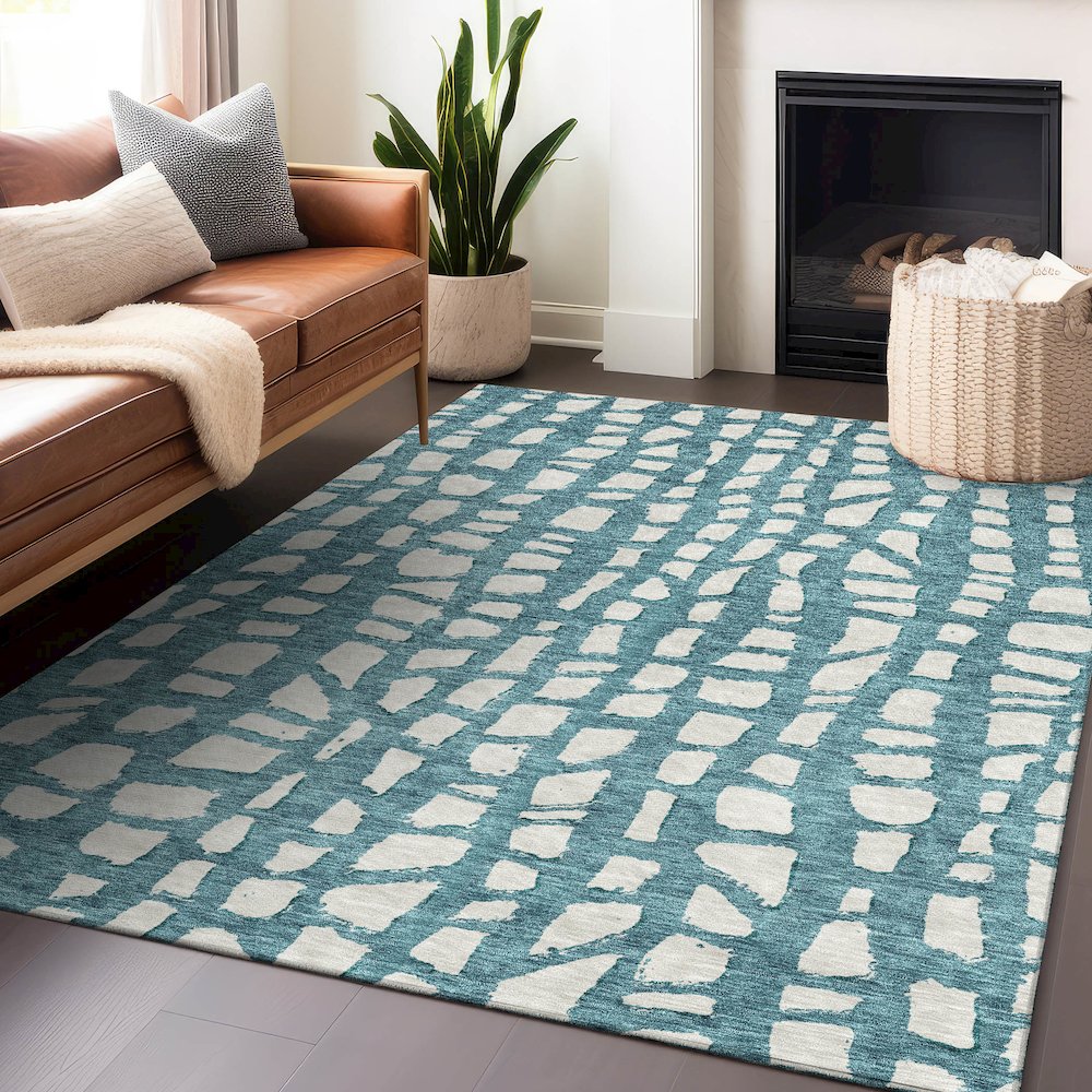Premium Machine Washable Mayfield AMF754 Teal 2'6" x 3'10" Rug. Picture 6