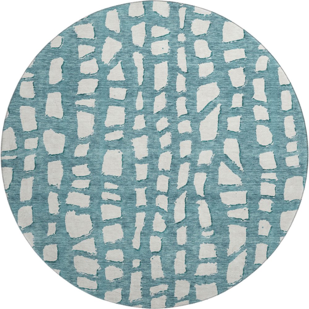 Premium Machine Washable Mayfield AMF754 Teal 8' x 8' Round Rug. Picture 1