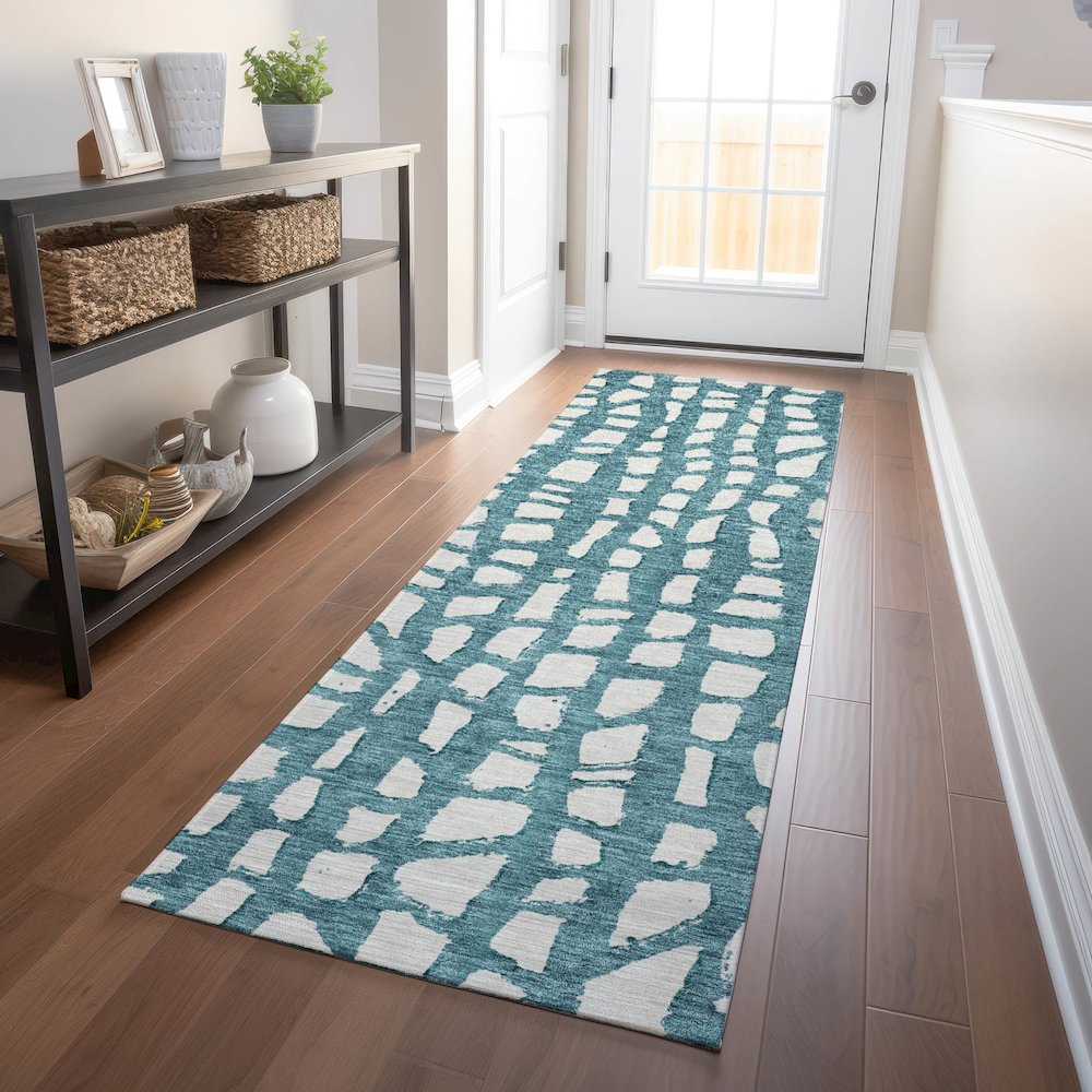 Premium Machine Washable Mayfield AMF754 Teal 2'3" x 7'6" Runner Rug. Picture 5