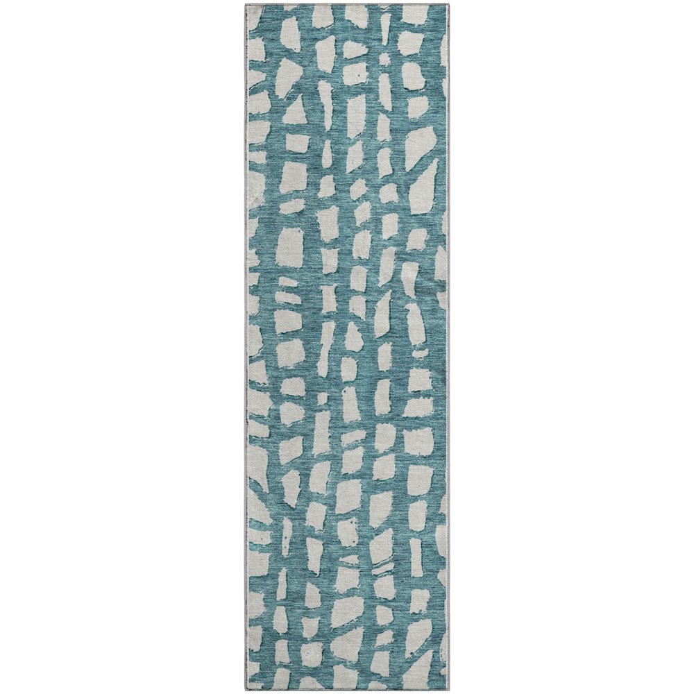 Premium Machine Washable Mayfield AMF754 Teal 2'3" x 7'6" Runner Rug. Picture 1