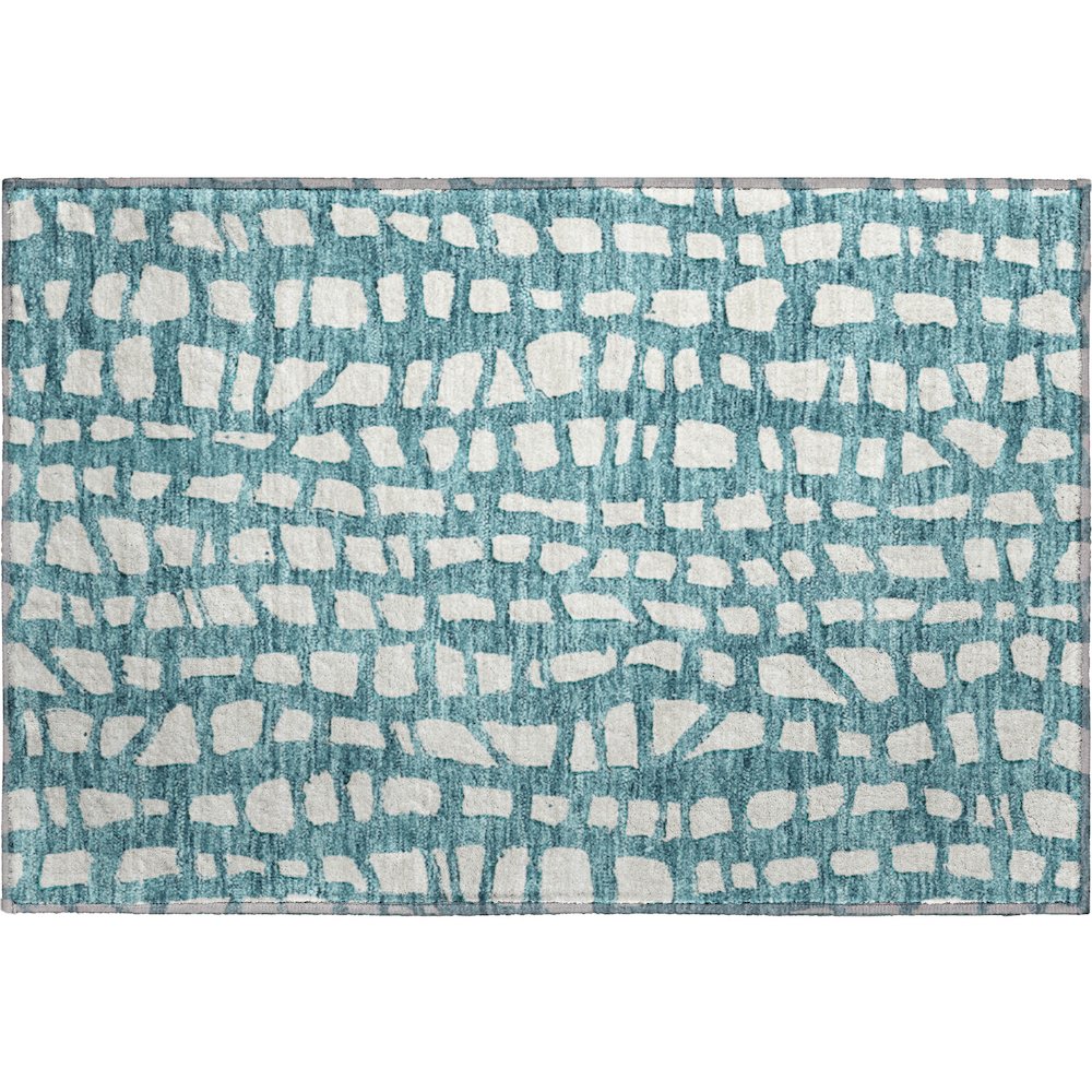 Premium Machine Washable Mayfield AMF754 Teal 1'8" x 2'6" Rug. Picture 1