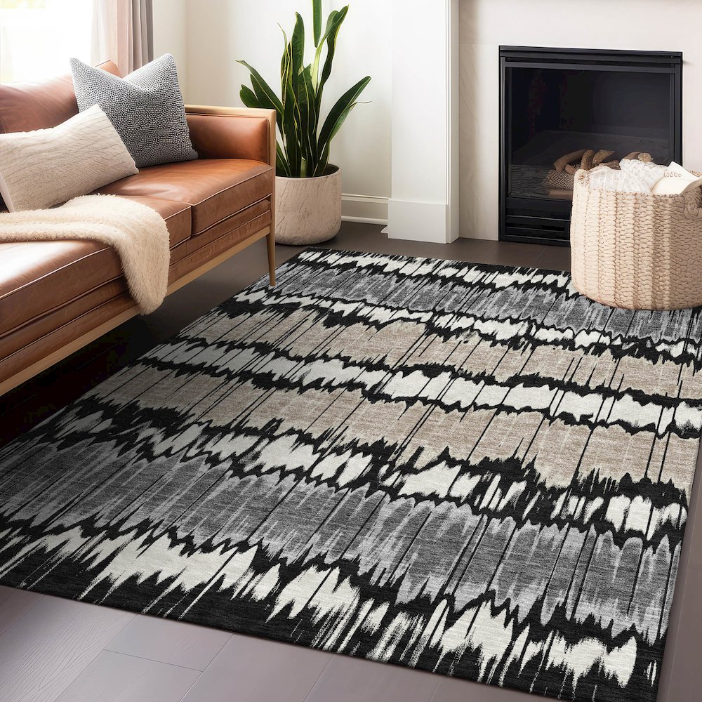 Premium Machine Washable Mayfield AMF755 Black 2'6" x 3'10" Rug. Picture 6