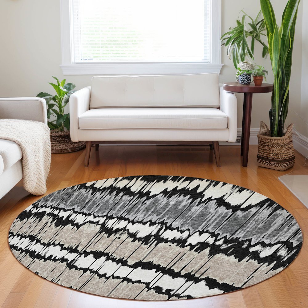 Premium Machine Washable Mayfield AMF755 Black 8' x 8' Round Rug. Picture 5