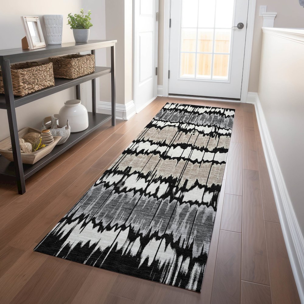 Premium Machine Washable Mayfield AMF755 Black 2'3" x 7'6" Runner Rug. Picture 5