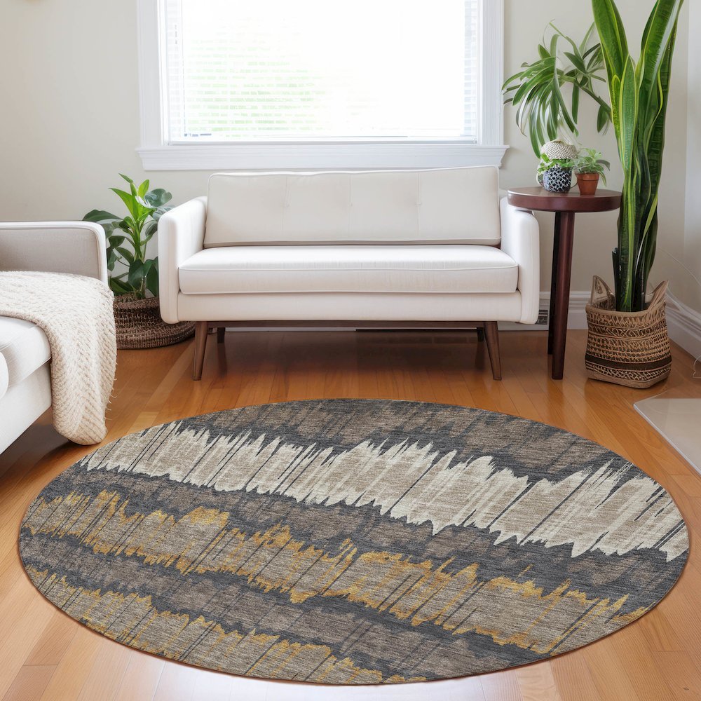 Premium Machine Washable Mayfield AMF755 Fudge 8' x 8' Round Rug. Picture 5