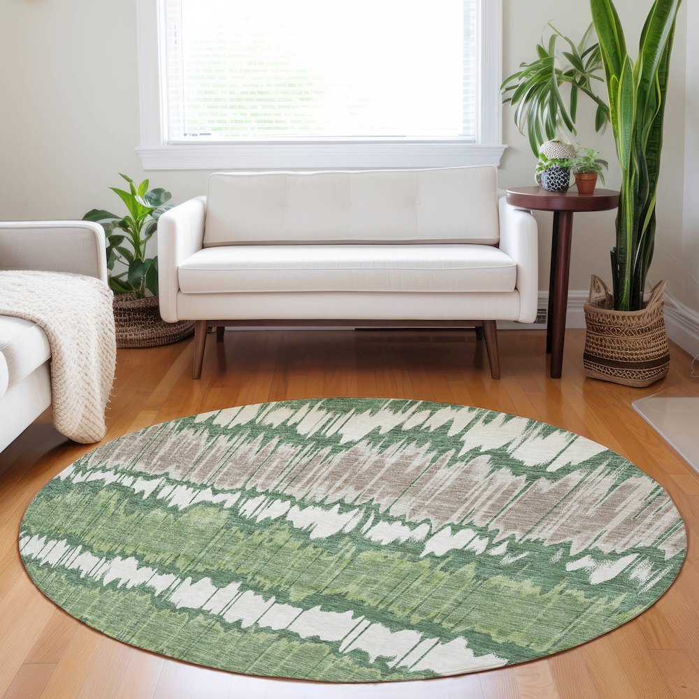 Premium Machine Washable Mayfield AMF755 Green 8' x 8' Round Rug. Picture 5