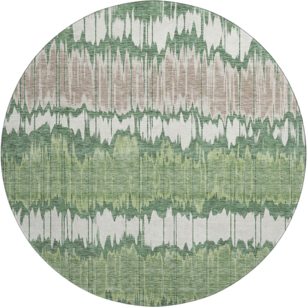 Premium Machine Washable Mayfield AMF755 Green 8' x 8' Round Rug. Picture 1