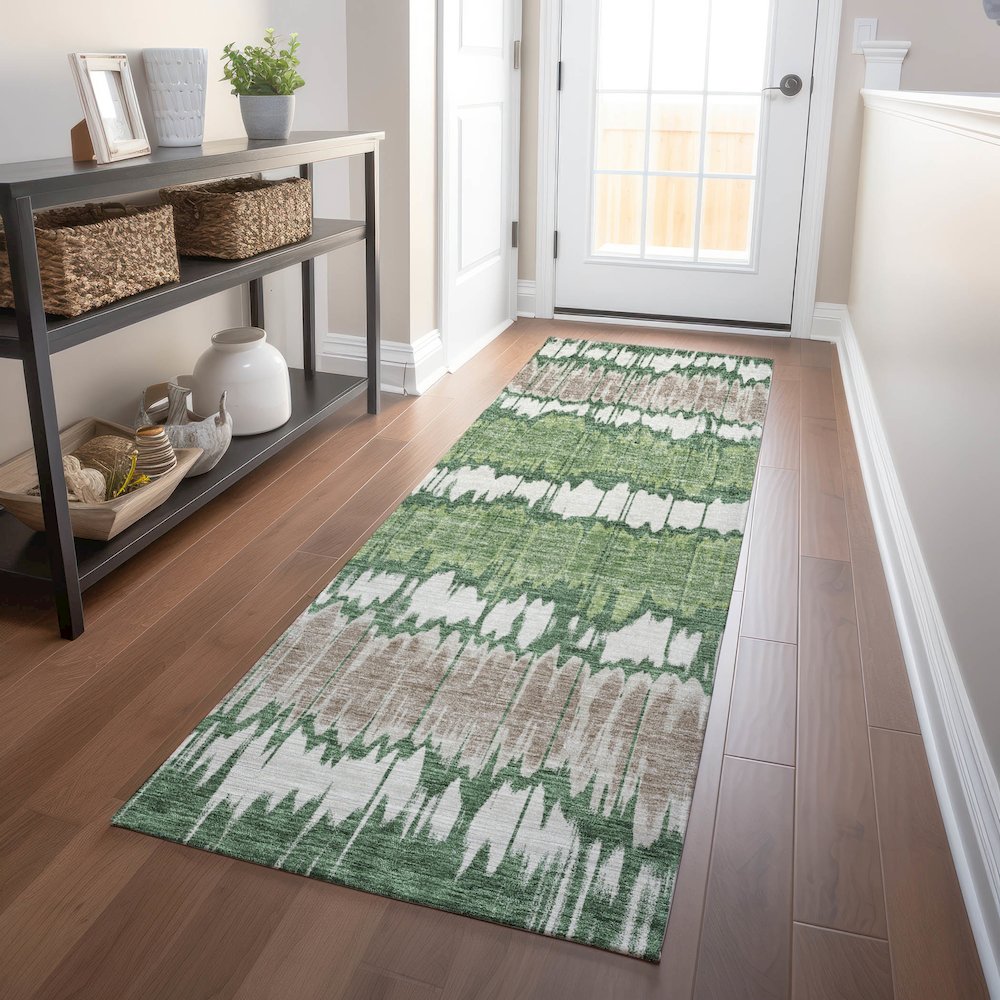 Premium Machine Washable Mayfield AMF755 Green 2'3" x 7'6" Runner Rug. Picture 5