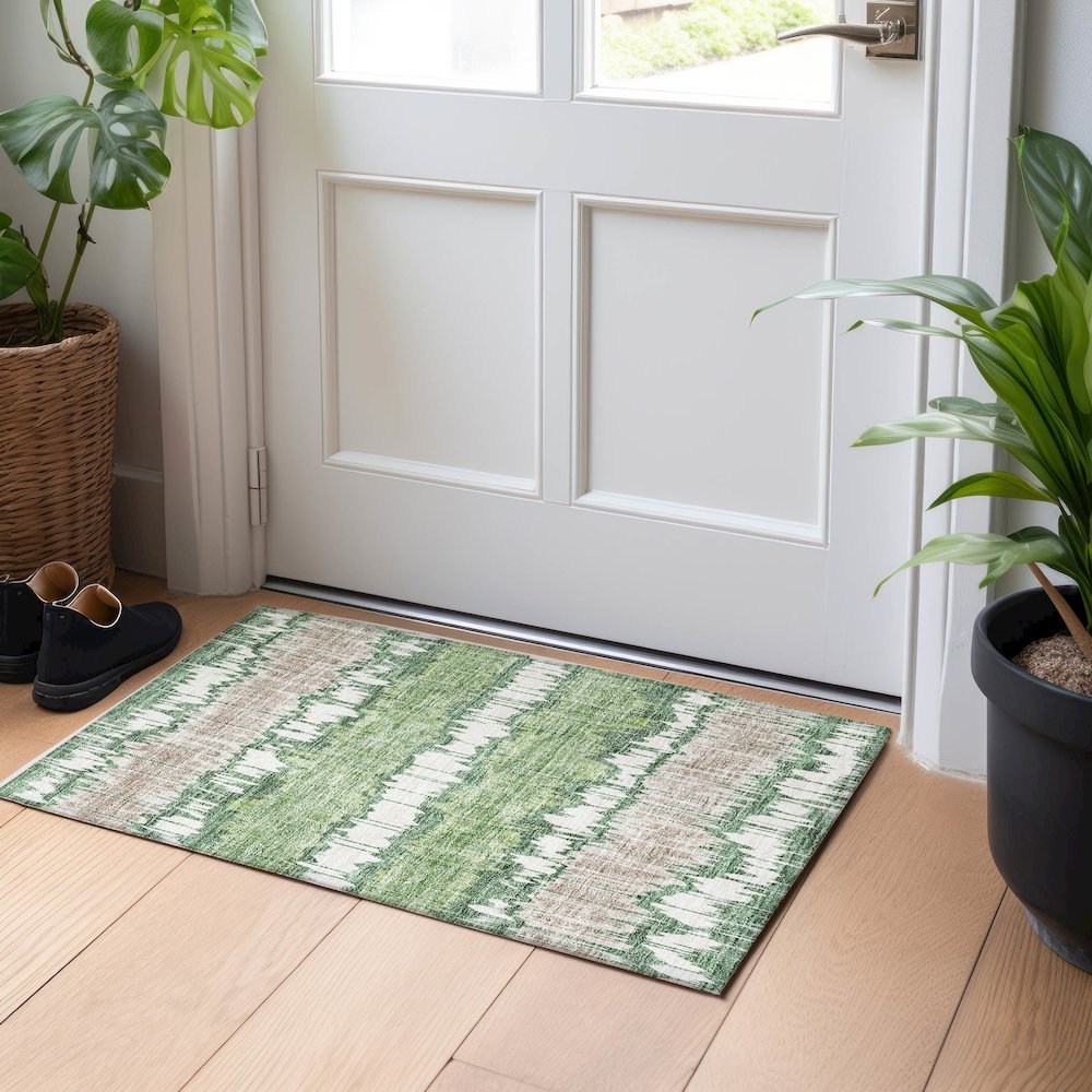 Premium Machine Washable Mayfield AMF755 Green 1'8" x 2'6" Rug. Picture 5