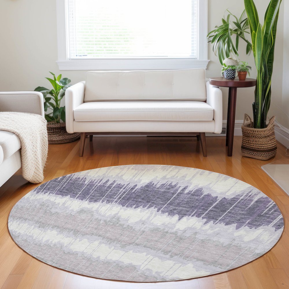 Premium Machine Washable Mayfield AMF755 Lavender 8' x 8' Round Rug. Picture 5