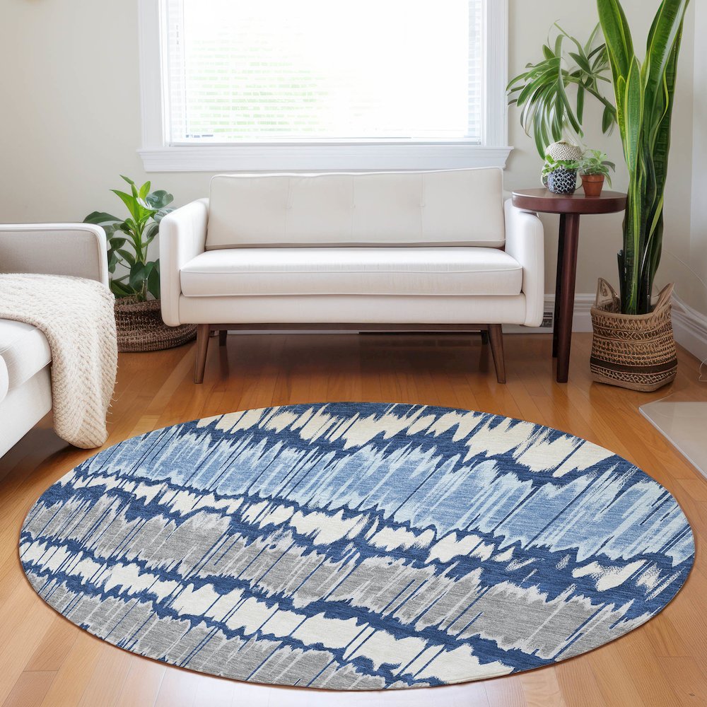 Premium Machine Washable Mayfield AMF755 Navy 8' x 8' Round Rug. Picture 5