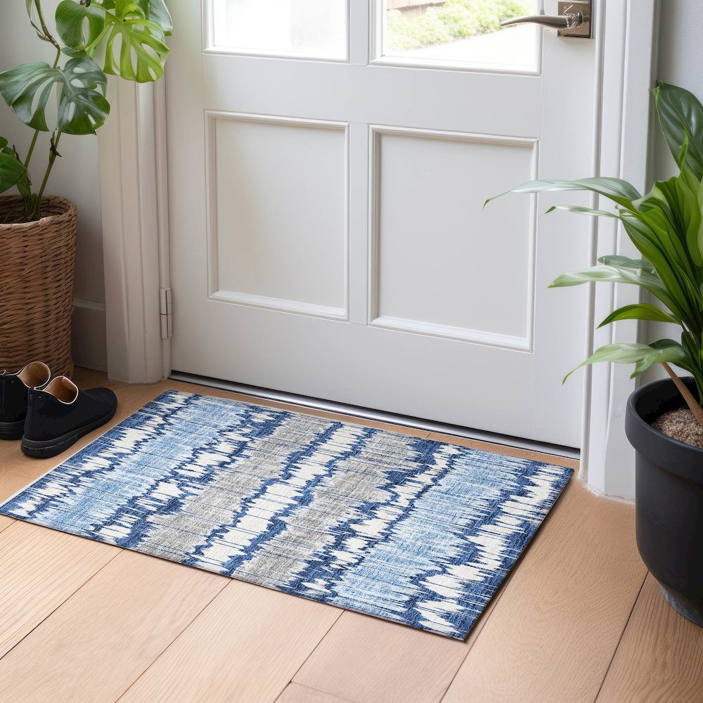 Premium Machine Washable Mayfield AMF755 Navy 1'8" x 2'6" Rug. Picture 5