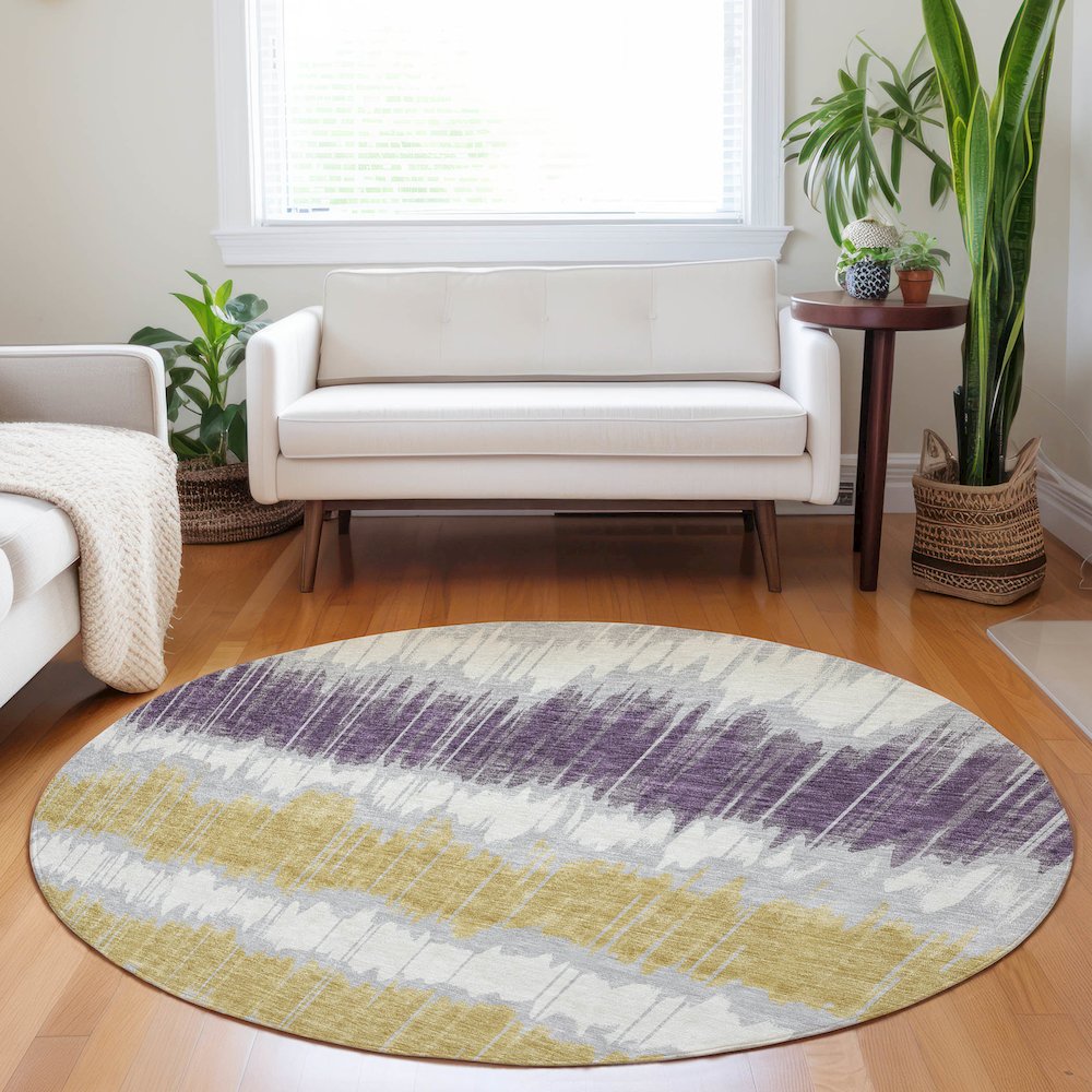 Premium Machine Washable Mayfield AMF755 Silver 8' x 8' Round Rug. Picture 5