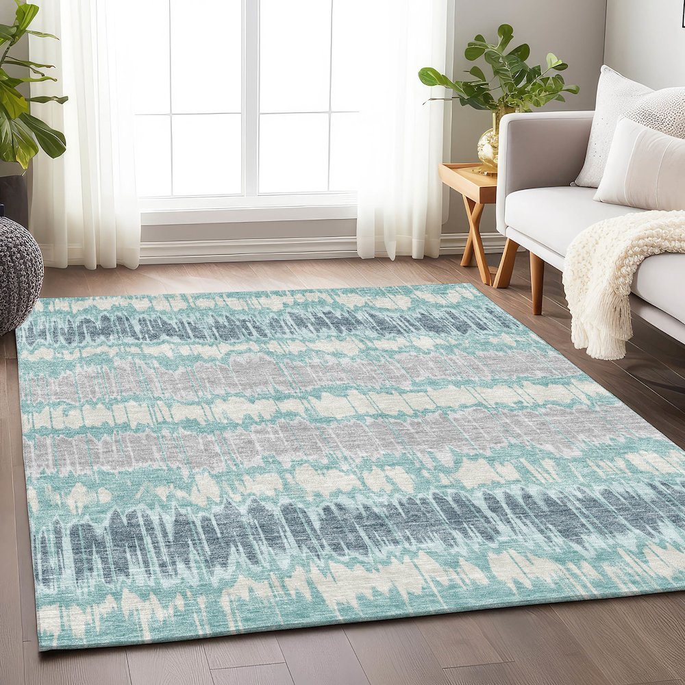 Premium Machine Washable Mayfield AMF755 Teal 2'6" x 3'10" Rug. Picture 5