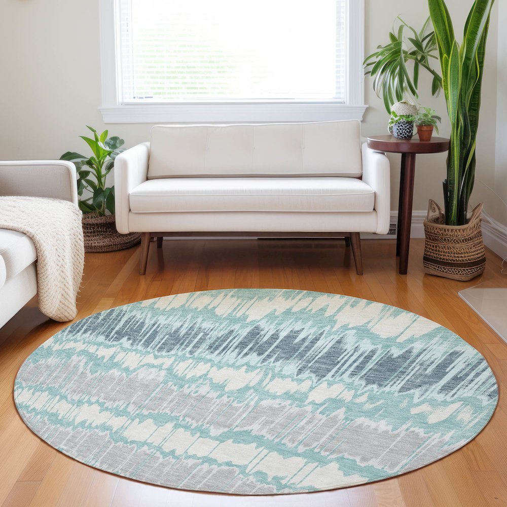 Premium Machine Washable Mayfield AMF755 Teal 8' x 8' Round Rug. Picture 5