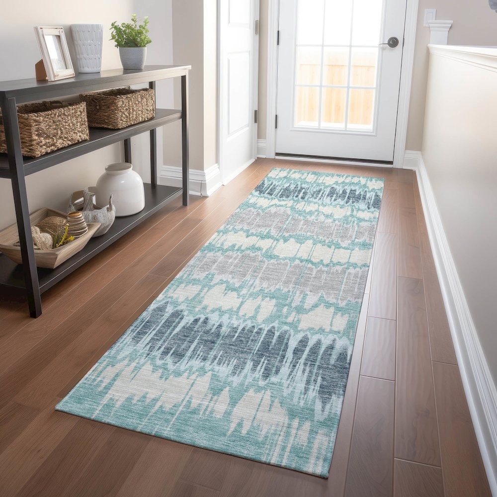 Premium Machine Washable Mayfield AMF755 Teal 2'3" x 7'6" Runner Rug. Picture 5