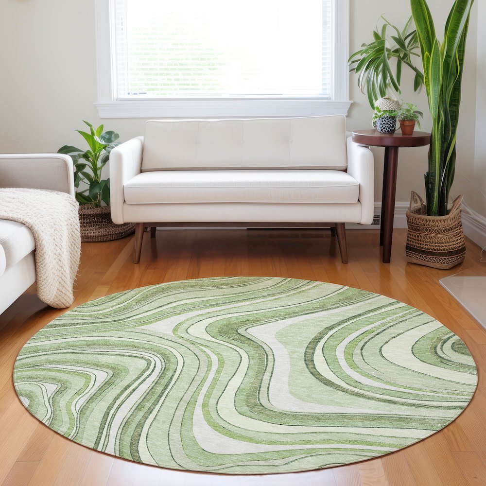 Premium Machine Washable Mayfield AMF756 Aloe 8' x 8' Round Rug. Picture 5