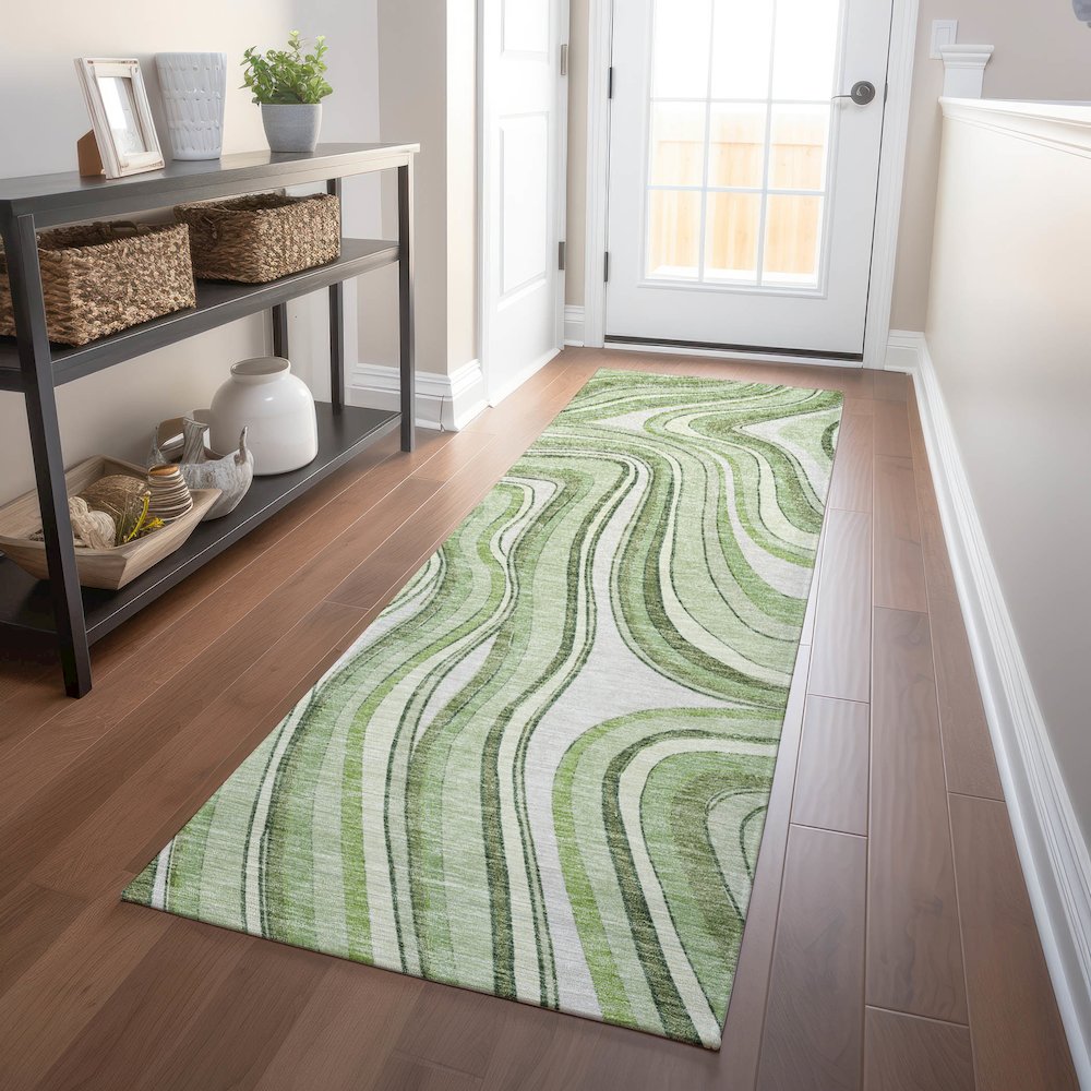 Premium Machine Washable Mayfield AMF756 Aloe 2'3" x 7'6" Runner Rug. Picture 5