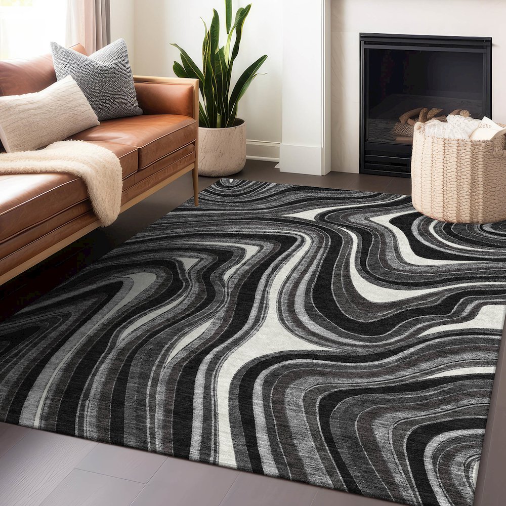Premium Machine Washable Mayfield AMF756 Black 2'6" x 3'10" Rug. Picture 6